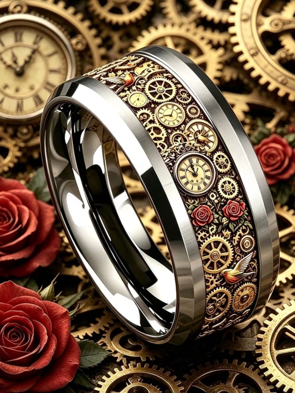 NEW Mens Womens STEAMPUNK GEAR CLOCK Ring Sz 11